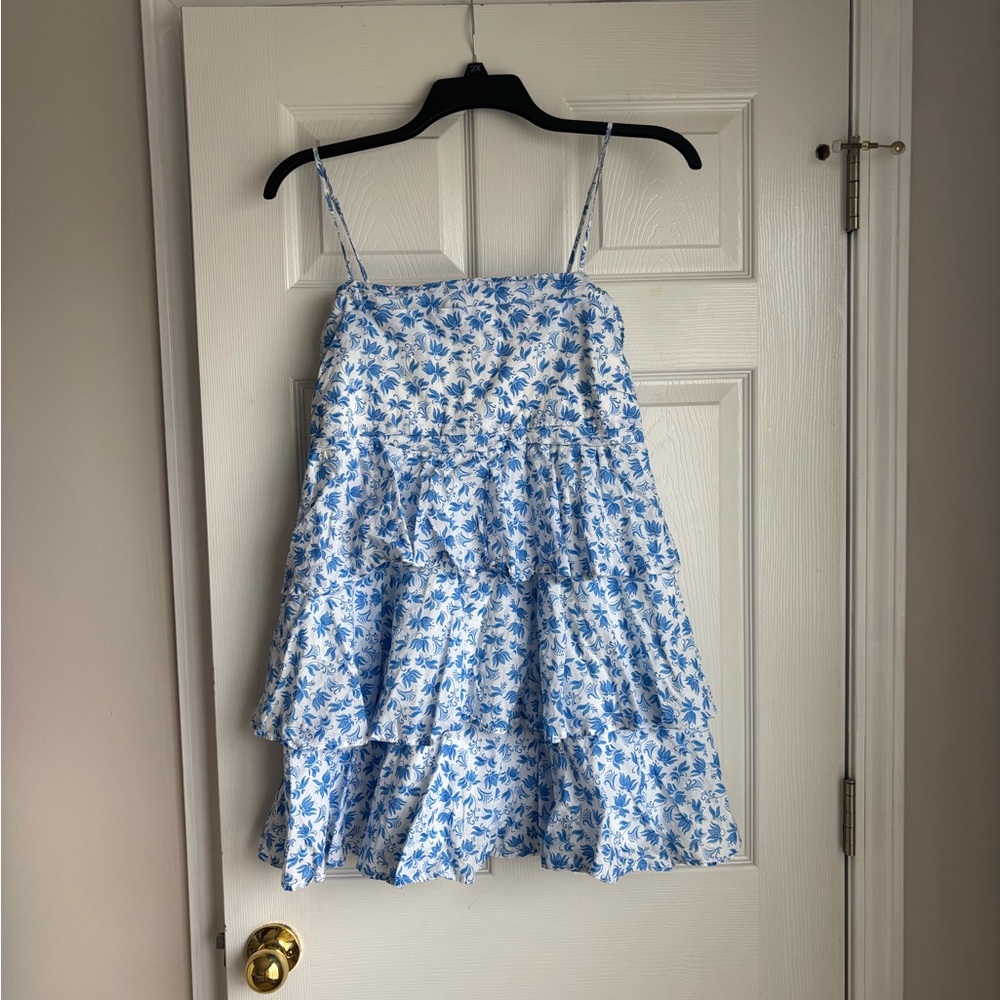 Miami Blue and White Floral Mini Dress